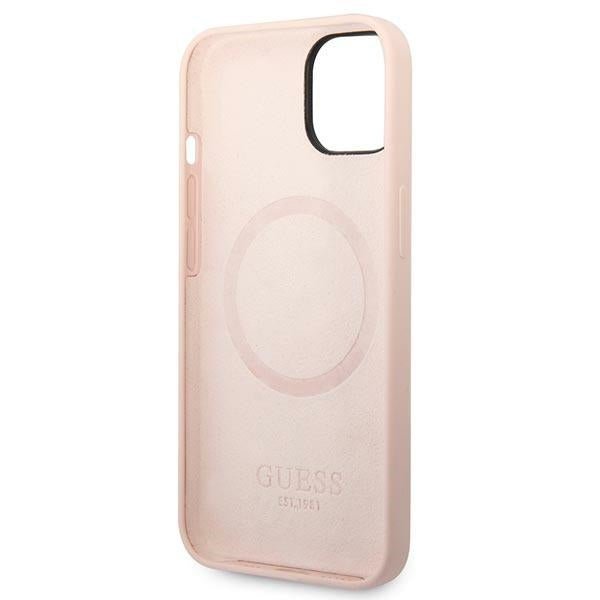 Guess iPhone 14 Silicone Logo Plate MagSafe Θήκη Σιλικόνης με MagSafe - Pink - GUHMP14SSBPLP