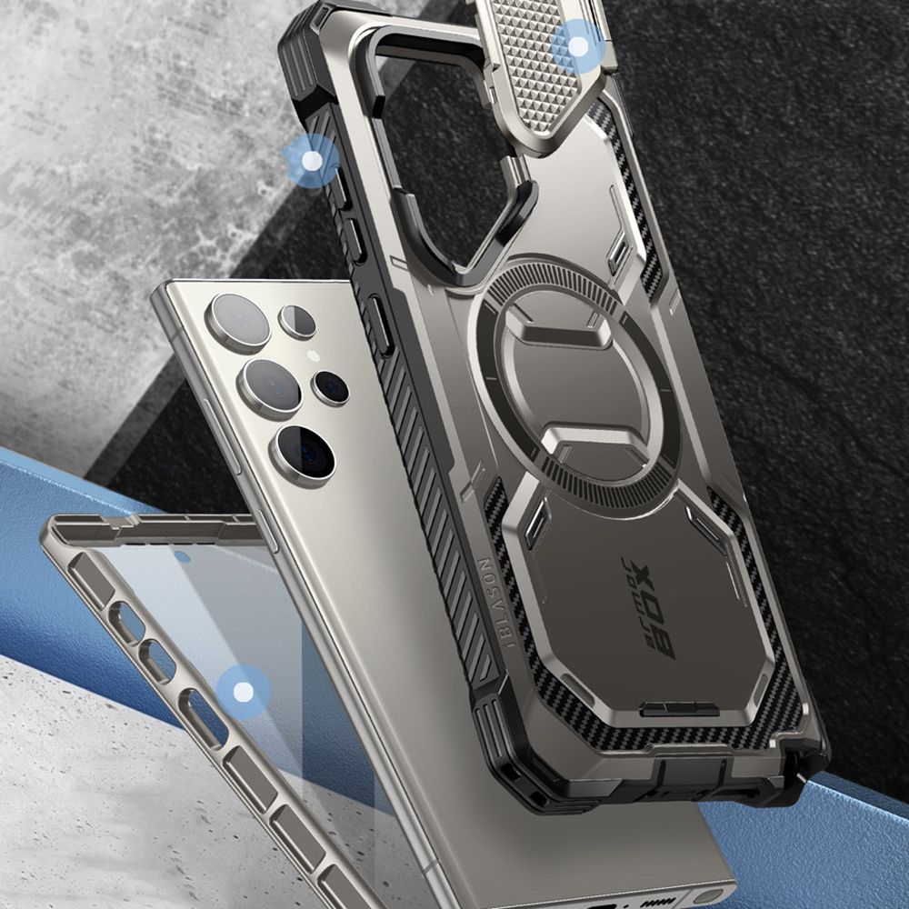 Supcase Samsung Galaxy S24 Ultra Armorbox Magsafe Σκληρή Θήκη με Προστασία Οθόνης και Κάλυμμα Κάμερας / Stand - Grey