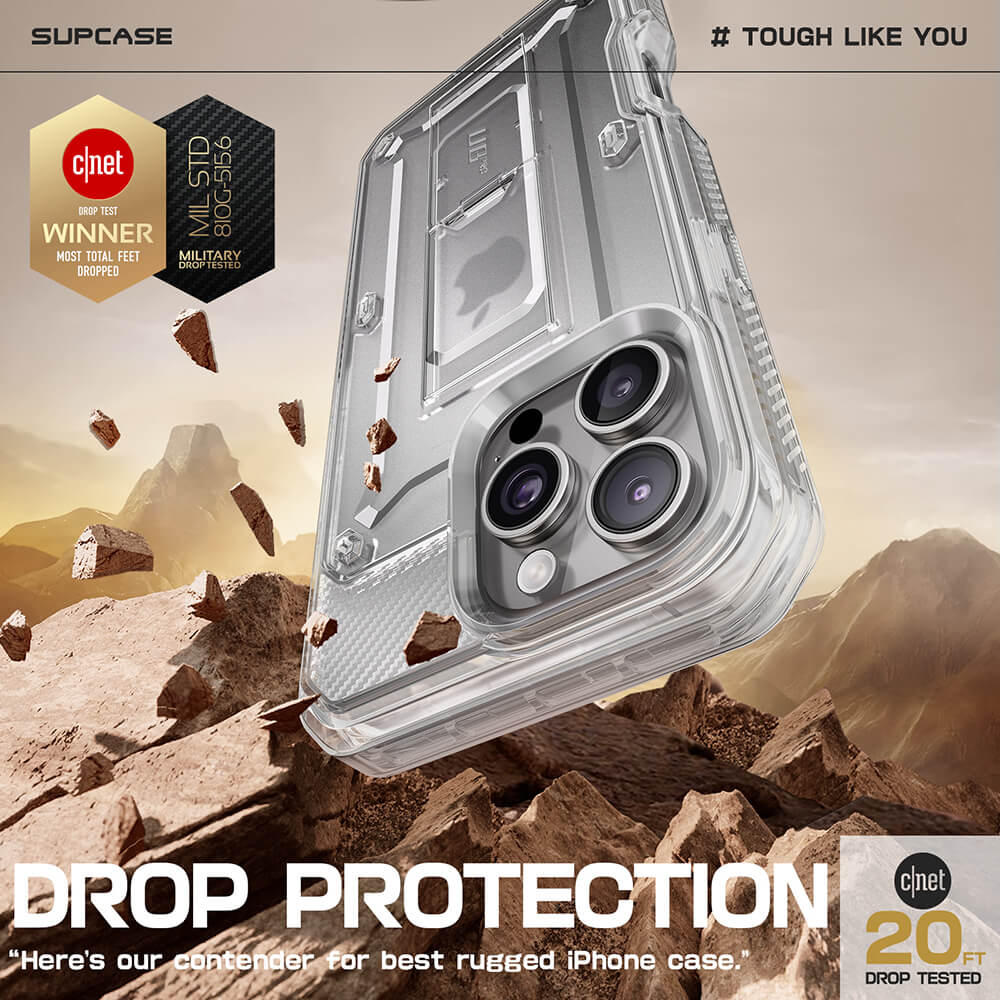 Supcase iPhone 16 Pro Max Unicorn Beetle Pro Σκληρή Θήκη με Προστασία Οθόνης και Stand - Διάφανη