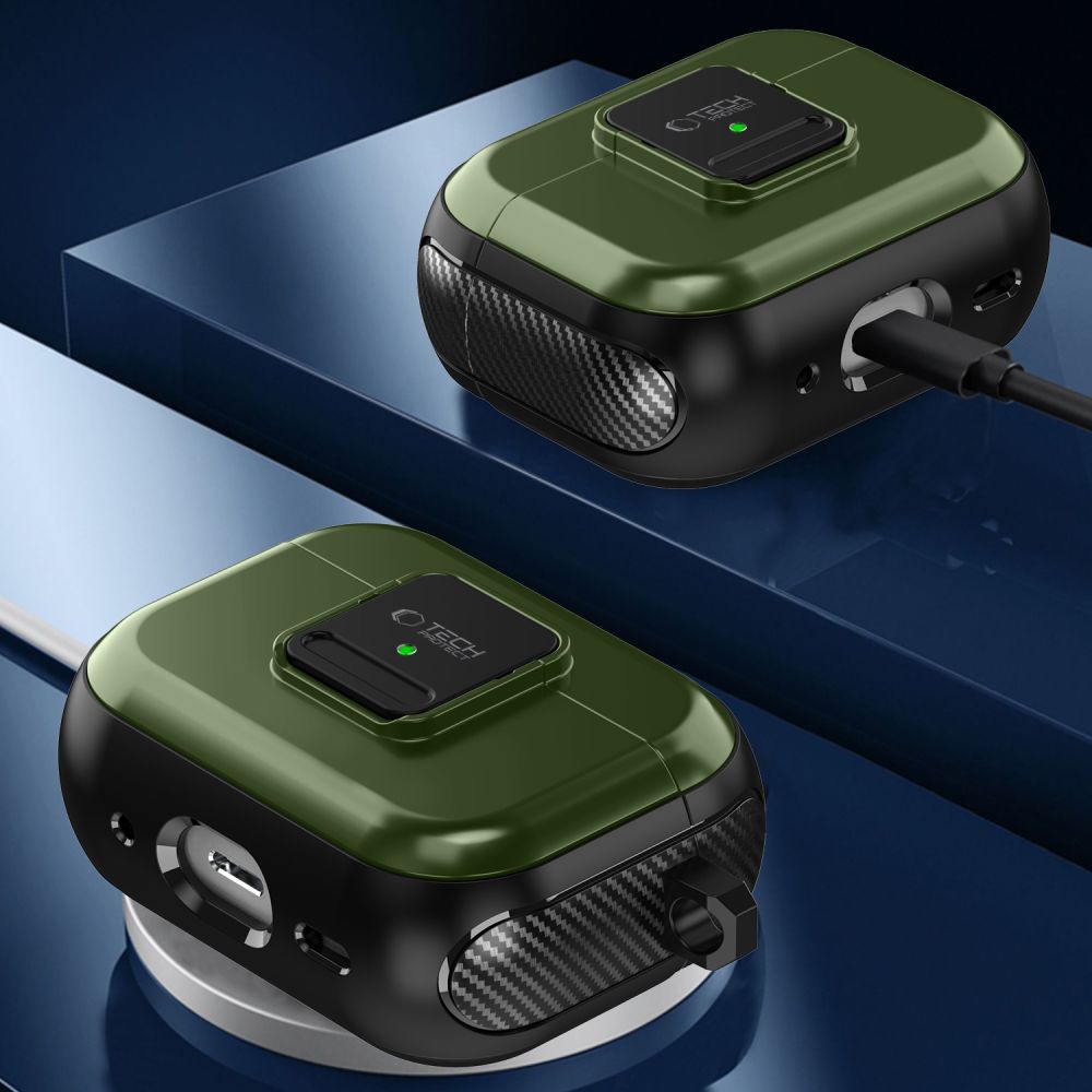 Tech - Protect AirPods Pro 1 / 2 Θήκη από Σκληρό Πλαστικό και Σιλικόνη με MagSafe - Defender Hook - Olive Green