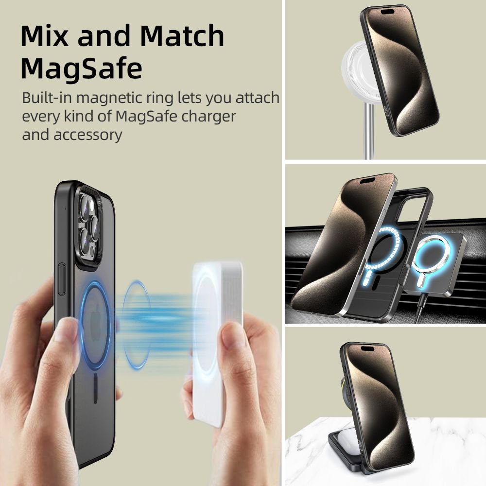 Tech - Protect iPhone 16 Pro MagMat Σκληρή Θήκη με Πλαίσιο Σιλικόνης και MagSafe - Matte Black / Ημιδιάφανη
