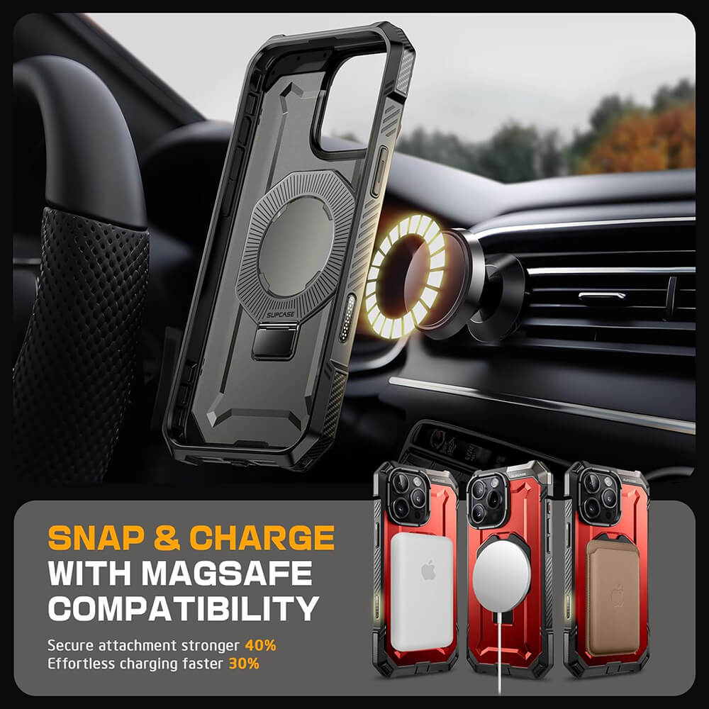 Supcase iPhone 16 Pro Max Unicorn Beetle Defender Σκληρή Θήκη με MagSafe και Stand - Metallic Red