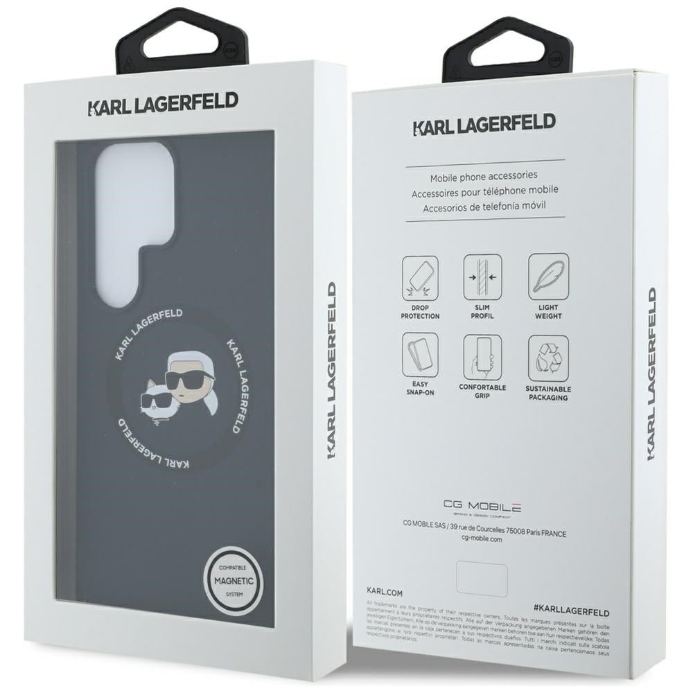 Karl Lagerfeld Samsung Galaxy S25 Ultra - Silicone Double Heads and Circle - Σκληρή Θήκη Σιλικόνης με MagSafe - Black - KLHMS25LSKCHTCK