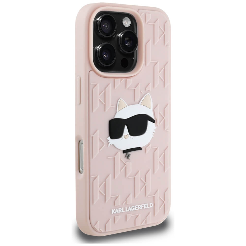 Karl Lagerfeld iPhone 16 Pro - 3D Rubber Monogram and Choupette - Σκληρή Θήκη με Πλαίσιο Σιλικόνης - Pink - KLHCP16LRBCCHHKLP