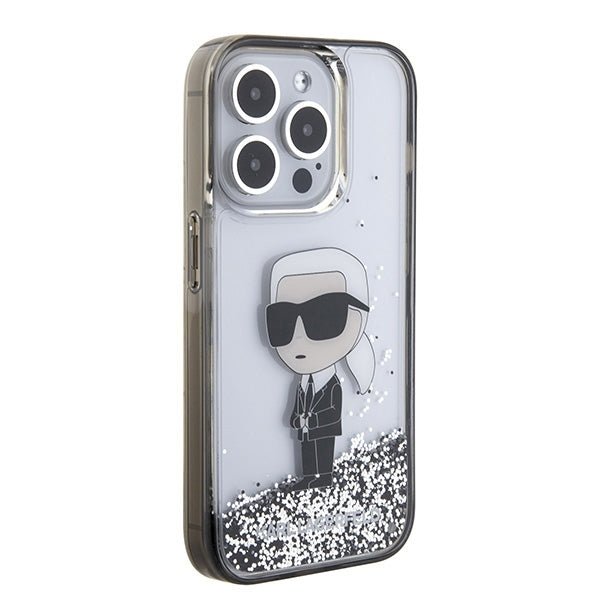 Karl Lagerfeld iPhone 15 Pro Max - Liquid Glitter Ikonik Σκληρή Θήκη με Πλαίσιο Σιλικόνης - Διάφανη - KLHCP15XLKKNSK