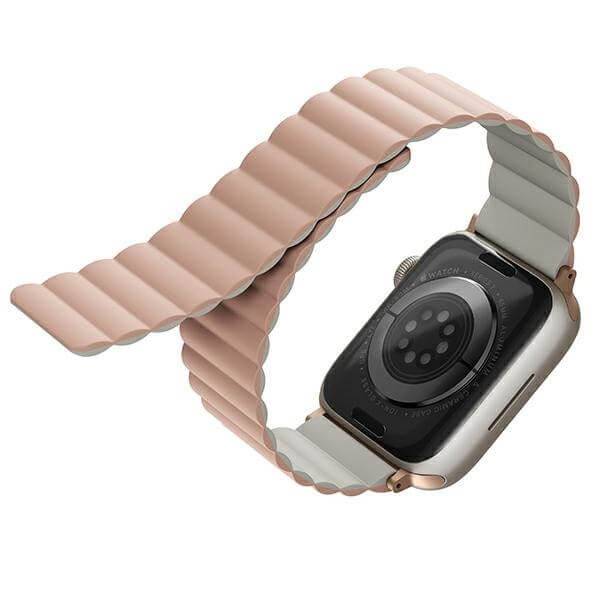 Uniq Λουράκι Apple Watch 2 / 3 / 4 / 5 / 6 / 7 / 8 / 9 / SE / ULTRA 1 / ULTRA 2 - 42 / 44 / 45 / 49 mm Revix Μαγνητικό Σιλικόνης Διπλής Όψης - Pink / Beige