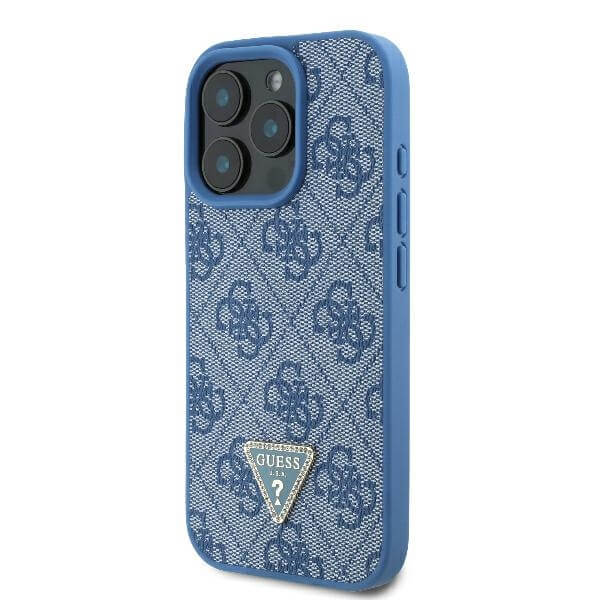 Guess iPhone 16 Pro Max - Leather 4G Triangle Strass - Θήκη με Επένδυση Συνθετικού Δέρματος - Blue - GUHCP16XP4TDPB