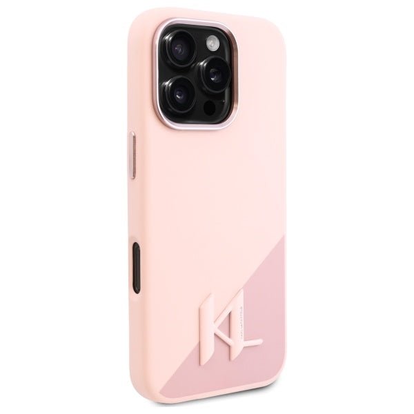 Karl Lagerfeld iPhone 16 Pro Max - Silicone Shadow Metal Initial - MagSafe Θήκη Σιλικόνης - Pink - KLHMP16XSCMKMPCP