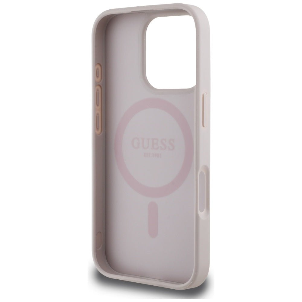 Guess iPhone 16 Pro Max - 4G Circle Classic Logo - MagSafe Θήκη με Επένδυση Συνθετικού Δέρματος - Pink - GUHMP16XP4PGRSGP