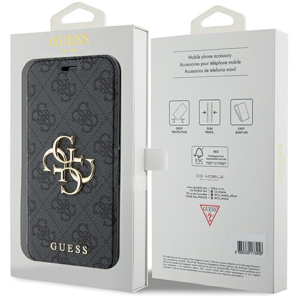 Guess iPhone 15 4G Big Metal Logo Θήκη Πορτοφόλι με Επένδυση Συνθετικού Δέρματος - Grey - GUBKP15S4GMGGR