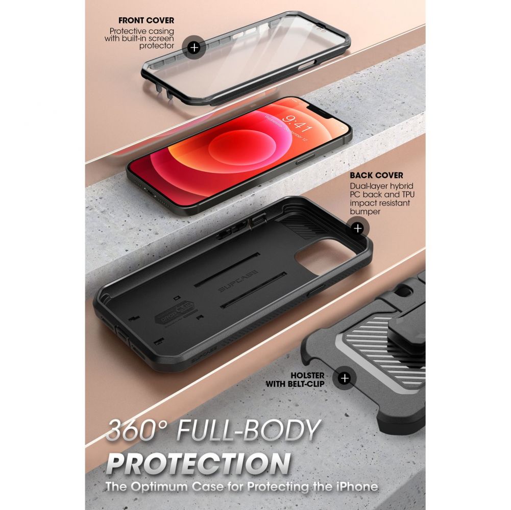 Supcase iPhone 13 Pro Max Unicorn Beetle Pro Σκληρή Θήκη με Προστασία Οθόνης και Stand - Black