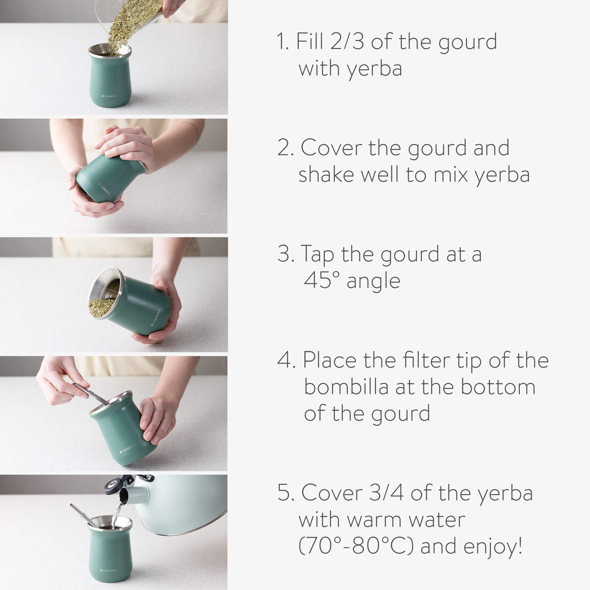 Navaris Σετ με Κούπα και Καλαμάκι Bombilla για Τσάι Yerba Mate - Green - 54274.01.07