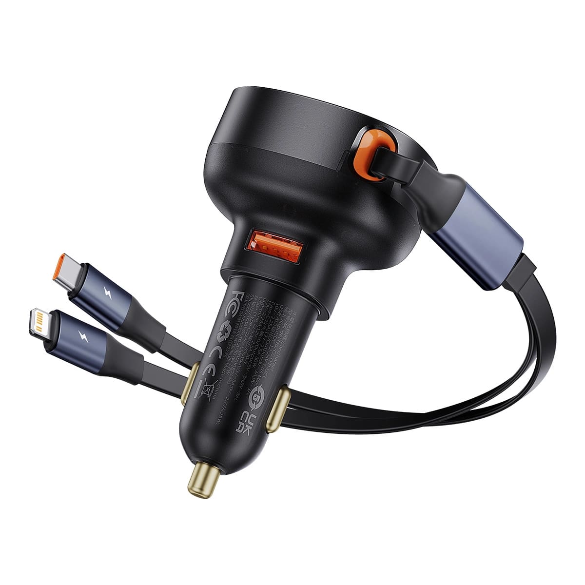 Baseus Enjoyment Pro Φορτιστής Αυτοκινήτου με Θύρα USB και Ενσωματωμένα Καλώδια Type - C και Lightning 60W - Black - C00057802111 - 02