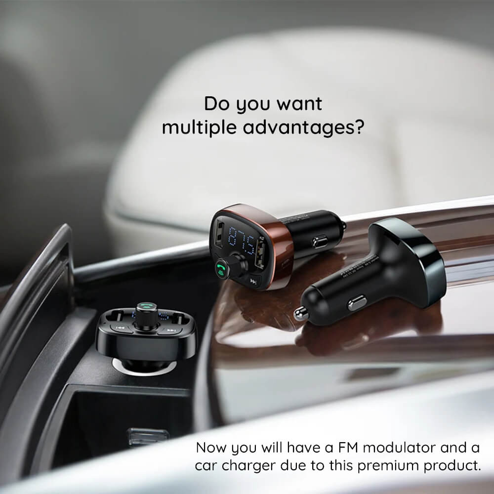 Baseus FM Transmitter με 2 Θύρες USB και 1 TF Card Reader για Αναπαραγωγή Μουσικής / Φόρτιση Κινητών στο Αυτοκίνητο - Black