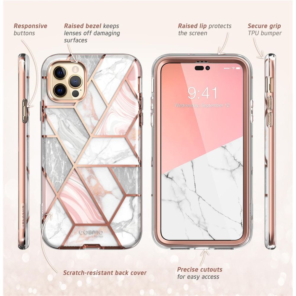 i - Blason iPhone 14 Pro Cosmo Σκληρή Θήκη με Πλαίσιο Σιλικόνης και Προστασία Οθόνης - Marble