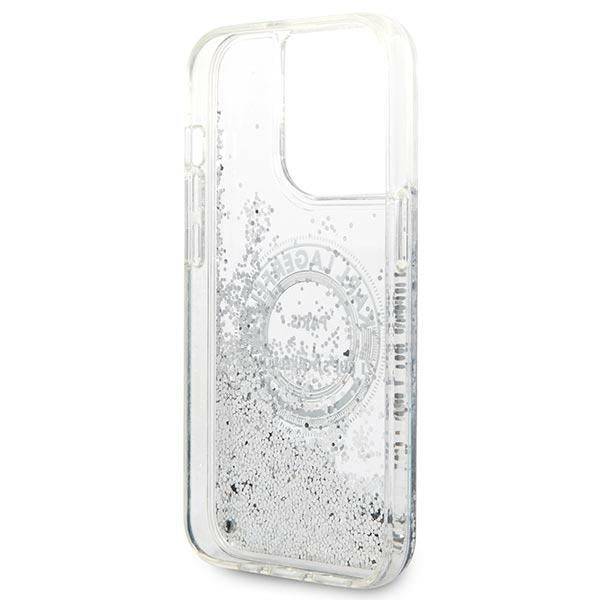 Karl Lagerfeld iPhone 14 Pro - Liquid Glitter RSG Σκληρή Θήκη με Πλαίσιο Σιλικόνης - Διάφανη / Silver - KLHCP14LLCRSGRS