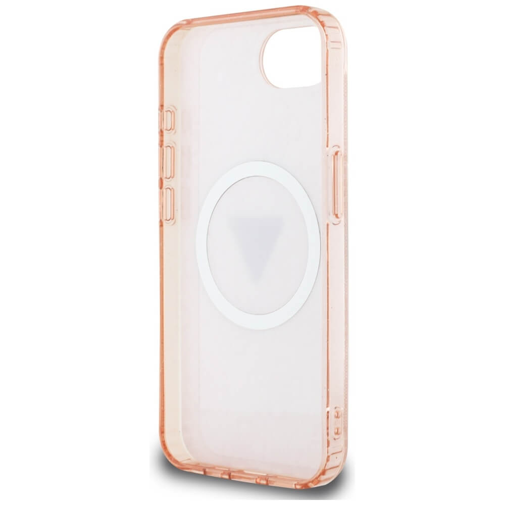Guess iPhone 16e - IML Metal Glitter 4G Circle Triangle MagSafe - Σκληρή Θήκη με Πλαίσιο Σιλικόνης και MagSafe - Pink - GUHMPSE4HG4PRTGP