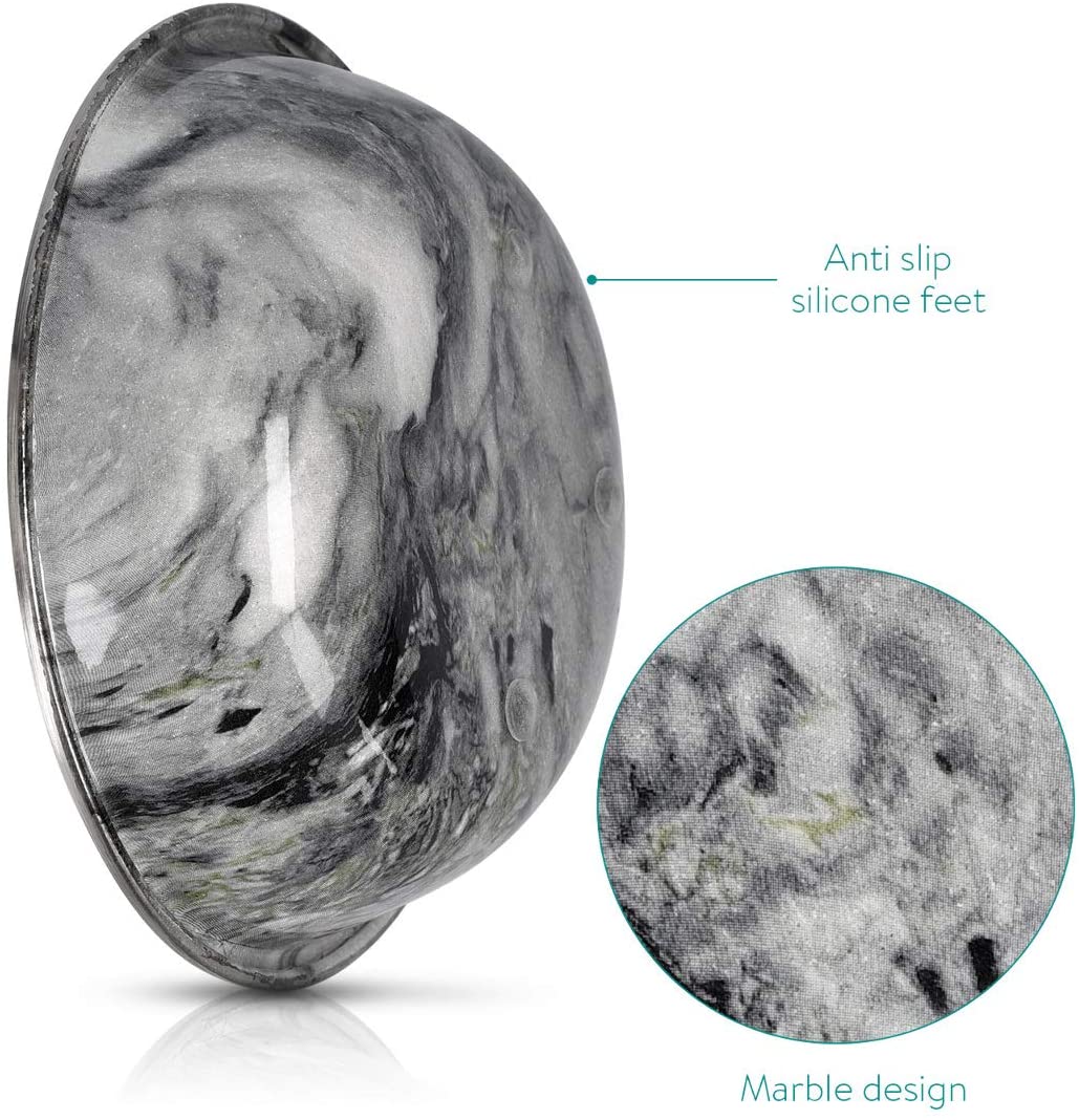 Navaris Ανοξείδωτo Μπολ Φαγητού για Γάτες και Σκύλους - Design Marble - 350 ml - Silver - 46948.1