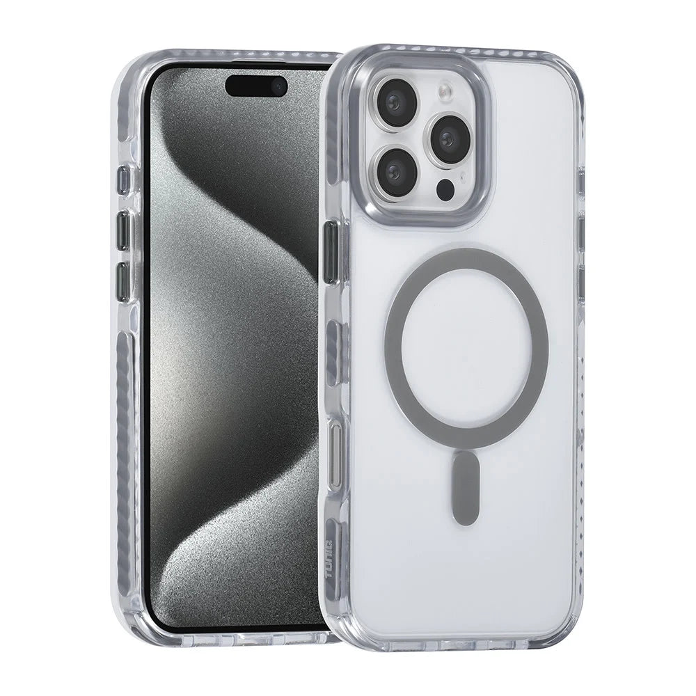Tuniq iPhone 16 Pro Max - MagSafe Σκληρή Θήκη με Πλαίσιο Σιλικόνης και Λουράκι - Διάφανη / Grey