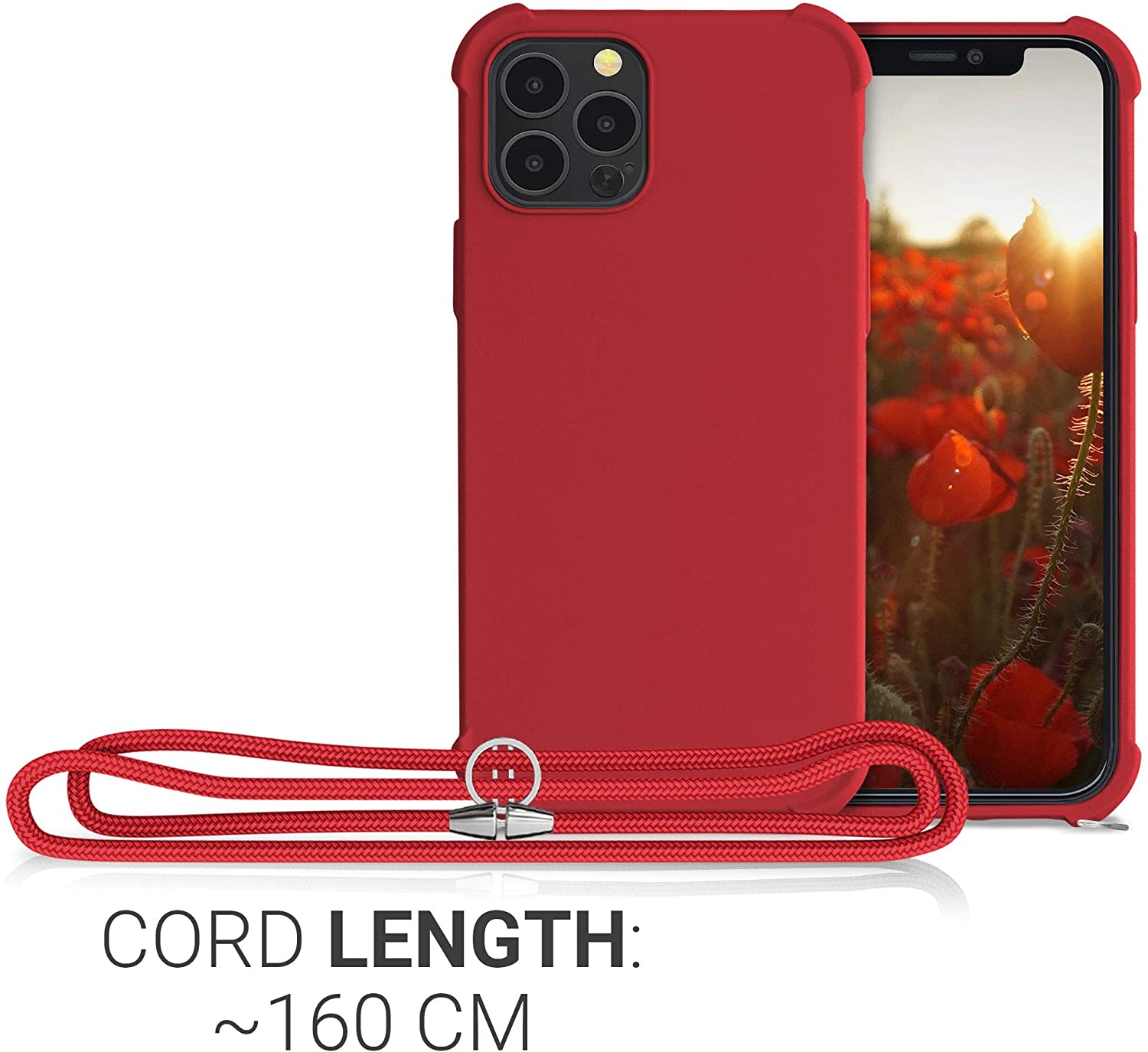 KW iPhone 12 / iPhone 12 Pro Θήκη Σιλικόνης TPU με Λουράκι - Red Matte - 53840.09