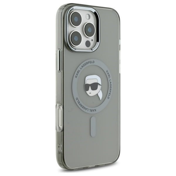 Karl Lagerfeld iPhone 16 Pro Max - IML Metal Karl Head - MagSafe Σκληρή Θήκη με Πλαίσιο Σιλικόνης - Black - KLHMP16XHLSKIK