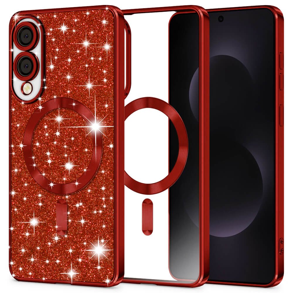Techsuit Samsung Galaxy S25 Edge - Luxury Glitter MagSafe - Θήκη Σιλικόνης - Red