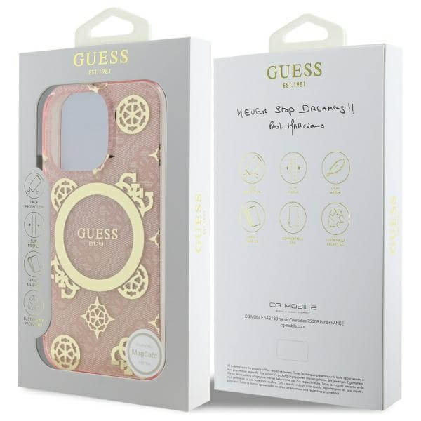 Guess iPhone 16 Pro Max - IML Peony On 4G Background MagSafe - Θήκη με Επένδυση Συνθετικού Δέρματος - Pink - GUHMP16XH4PYEEP