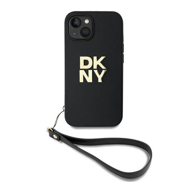 DKNY iPhone 13 / 14 / 15 - Wrist Strap Stock Logo - Σκληρή Θήκη με Επένδυση Συνθετικού Δέρματος με Λουράκι - Black
