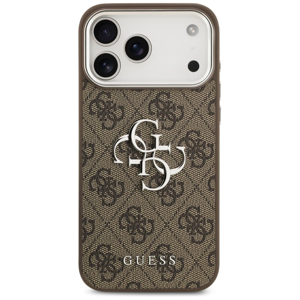 Guess iPhone 17 Pro Max - 4G Big 4G Classic Logo - Σκληρή Θήκη με Πλαίσιο Σιλικόνης και Επένδυση από Οικολογικό Δέρμα - Brown / Silver - GUHCP17XP4G4SMCW