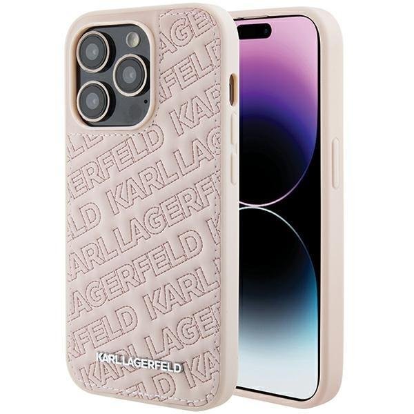 Karl Lagerfeld iPhone 15 Pro Max - Quilted K Pattern Θήκη με Επένδυση Συνθετικού Δέρματος - Pink - KLHCP15XPQKPMP