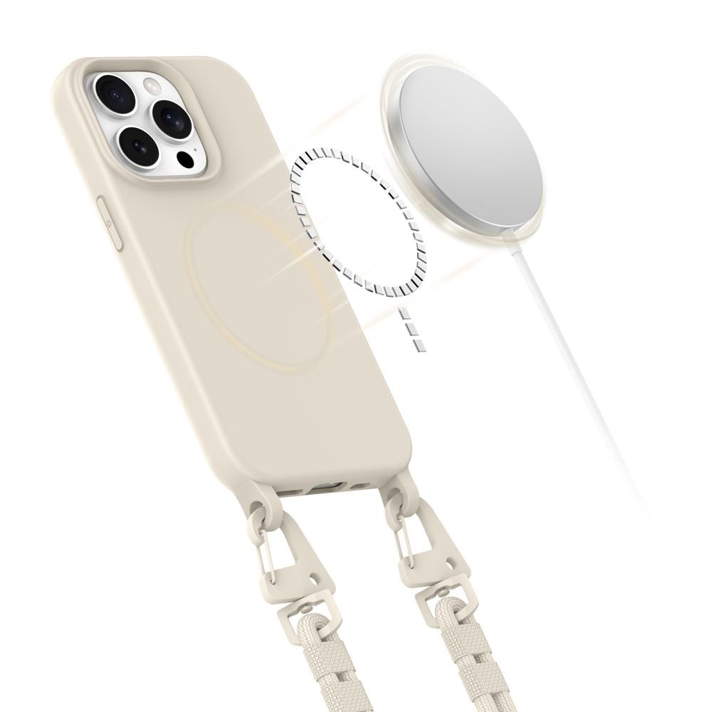 Tech - Protect iPhone 15 Pro MagNecklace - MagSafe Θήκη Σιλικόνης TPU με Pυθμιζόμενο Αποσπώμενο Κορδόνι - Cosmic Latte