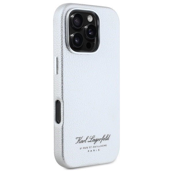 Karl Lagerfeld iPhone 16 Pro - FW Hotel RSG Σκληρή Θήκη με Επένδυση Συνθετικού Δέρματος - Grey - KLHCP16LPGWCMKHG