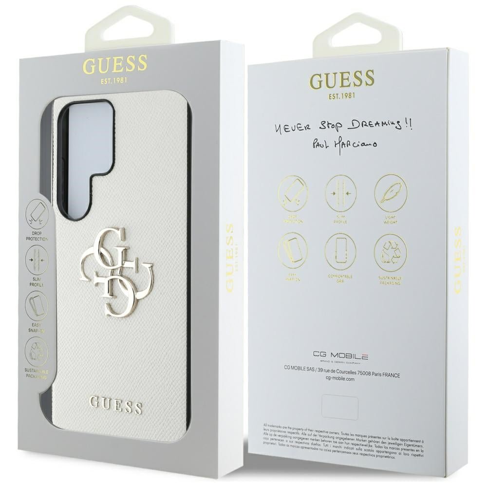 Guess Samsung Galaxy S25 Ultra - Grained Big 4G Logo Small Classic Logo - Σκληρή Θήκη με Επένδυση από Οικολογικό Δέρμα - Beige - GUHCS25LPGT4MBE