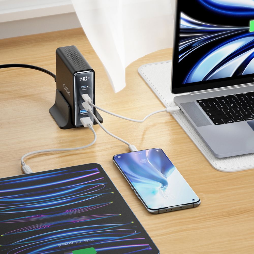 Tech - Protect DC140W - GAN Σταθμός Φόρτισης με 2 Θύρες USB και 3 Θύρες Type - C - PD140W/QC3.0 - Black