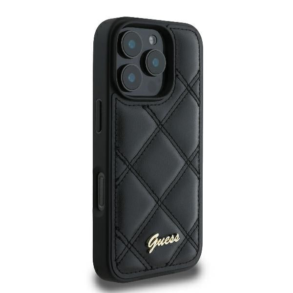 Guess iPhone 16 Pro Max - Quilted Metal Logo - Θήκη με Επένδυση Συνθετικού Δέρματος - Black - GUHCP16XPSQSQSK