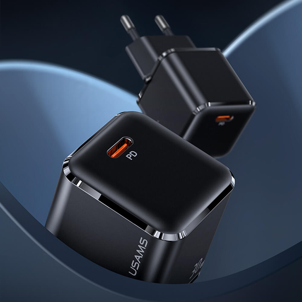 Usams Travel Charger Kit 30W Οικιακός Φορτιστής με Θύρα Type - C και καλώδιο Type - C to Lightning 20W - Black - UXTZH01