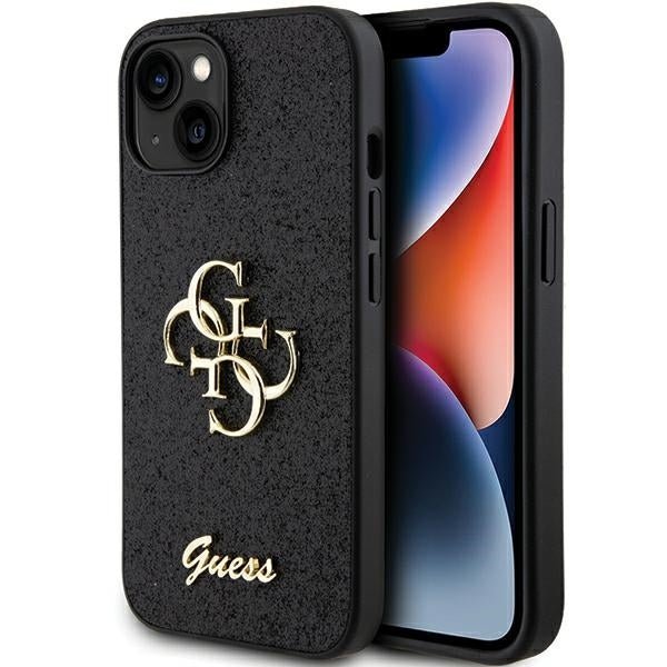Guess iPhone 15 Plus Glitter Script Big 4G Σκληρή Θήκη με Πλαίσιο Σιλικόνης - Black - GUHCP15MHG4SGK