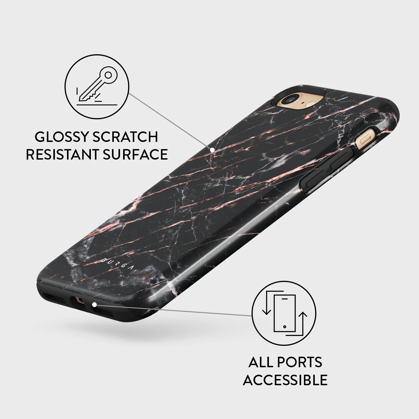 Burga iPhone SE 2022 / SE 2020 / 7 / 8 Fashion Tough Σκληρή Θήκη - Rose Gold Marble