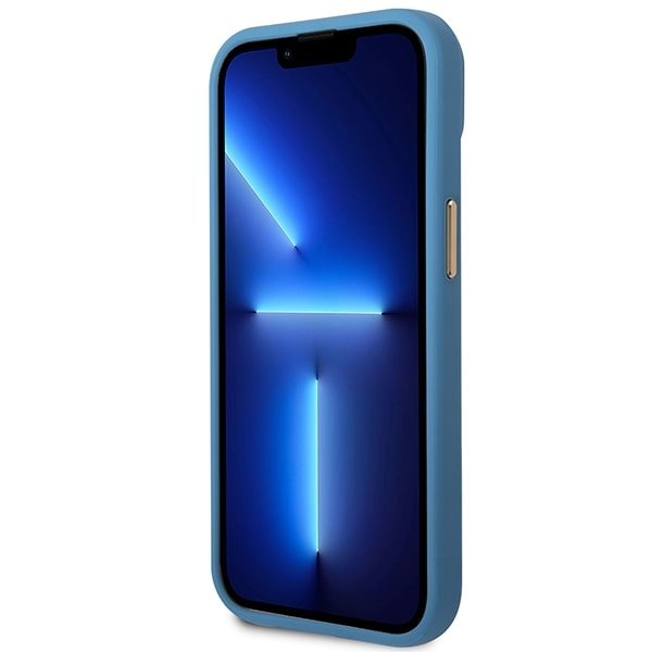 Guess iPhone 14 Plus 4G Vintage Gold Logo Σκληρή Θήκη με Πλαίσιο Σιλικόνης - Blue - GUHCP14MHG4SHB