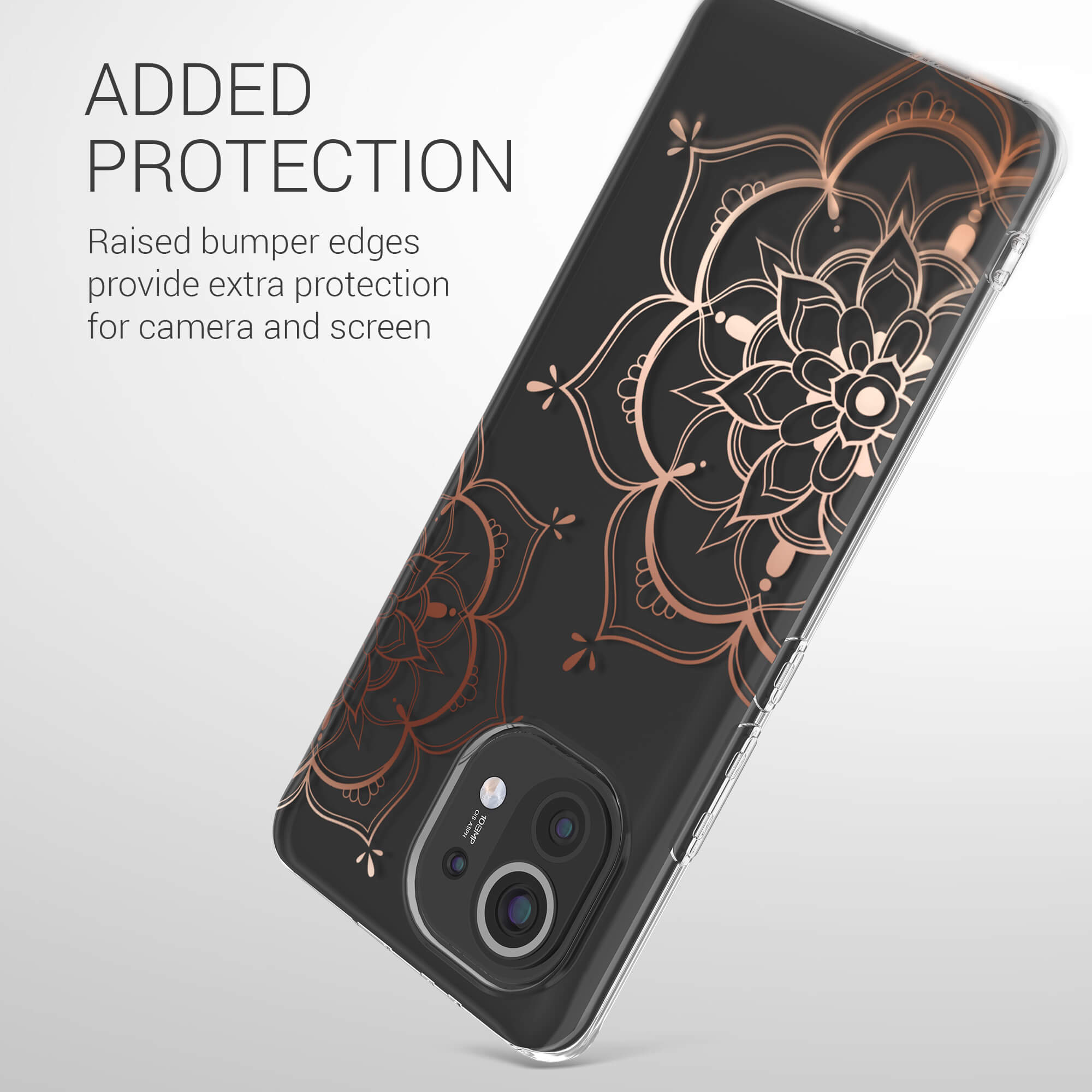 KW Xiaomi Mi 11 Θήκη Σιλικόνης TPU Design Flowers Twins - Rose Gold / Διάφανη - 57089.02