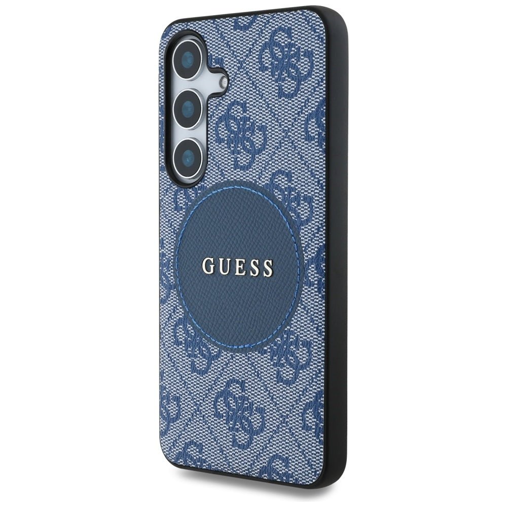 Guess Samsung Galaxy S25 Plus - 4G Round Patch Classic Logo - Θήκη με Επένδυση Συνθετικού Δέρματος και MagSafe - Blue - GUHMS25MP4PGRSGB