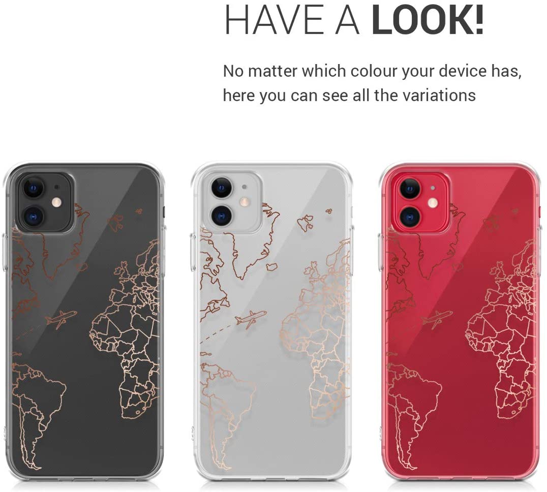 KW iPhone 11 Θήκη Σιλικόνης TPU Design Travel and Explore - Rose Gold / Διάφανη - 49785.25