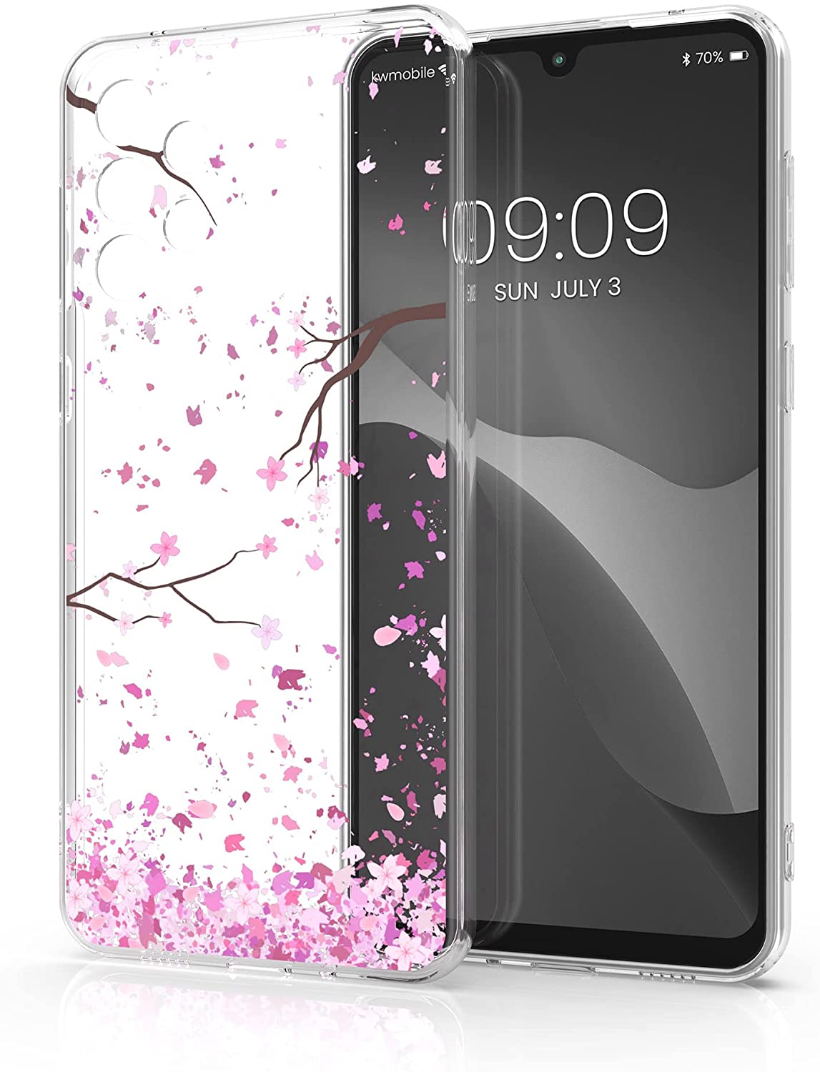 KW Samsung Galaxy A33 5G Θήκη Σιλικόνης TPU Design Cherry Blossoms - Light Pink / Dark Brown - Διάφανη - 58383.02