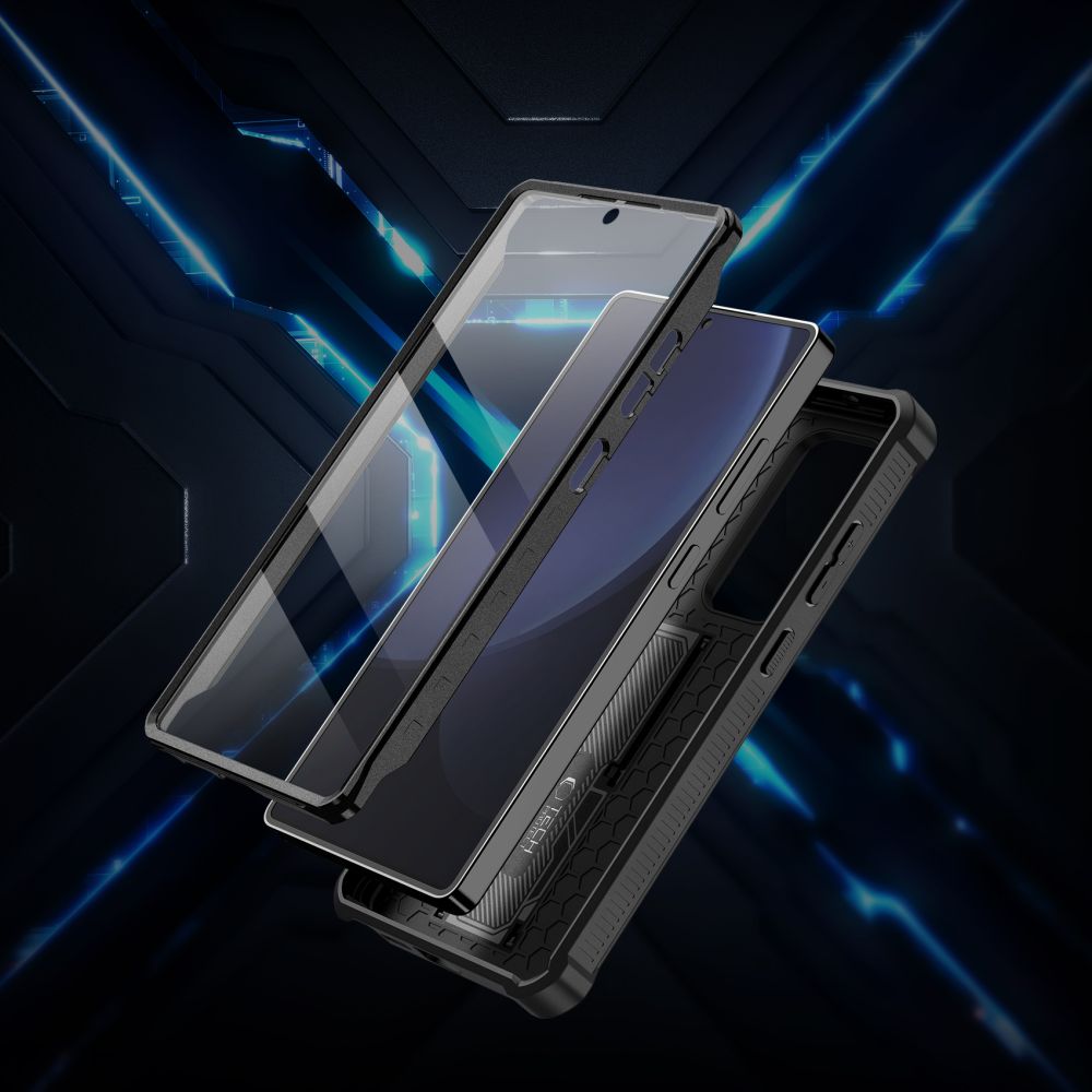 Tech - Protect Samsung Galaxy S25 Ultra - Kevlar Cam+ Θήκη 360 Full Body με Προστασία για την Οθόνη και την Κάμερα και Stand - Black