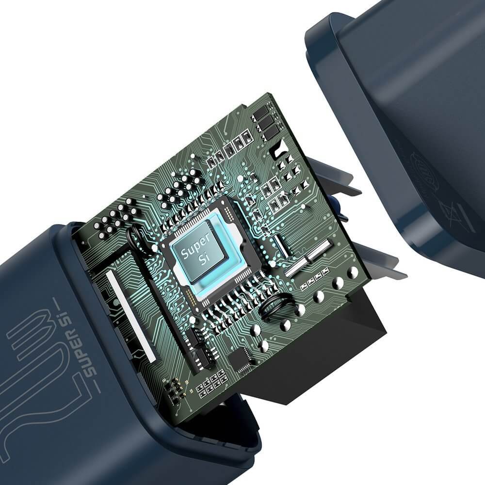 Baseus Super Si 1C PD 20W Οικιακός Φορτιστής με Θύρα Type - C και Καλώδιο Type C to Lightning - Blue - TZCCSUP - B03