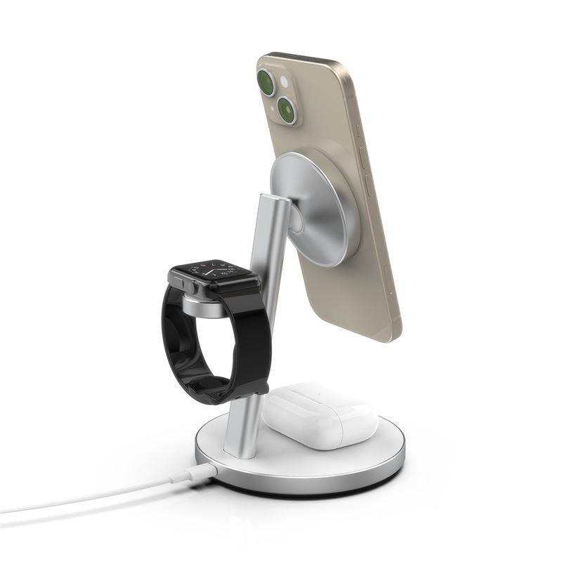 Mobile Origin Qi2 PowerStand 3in1 Ασύρματος Μαγνητικός Φορτιστής MagSafe με Αντάπτορα GAN 35W - White / Silver