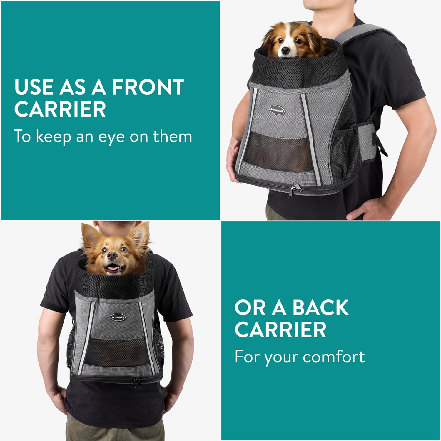 Navaris Σακίδιο Μεταφοράς για Κατοικίδια Ζώα - 37 x 33 x 24 cm - Grey - 61849.22