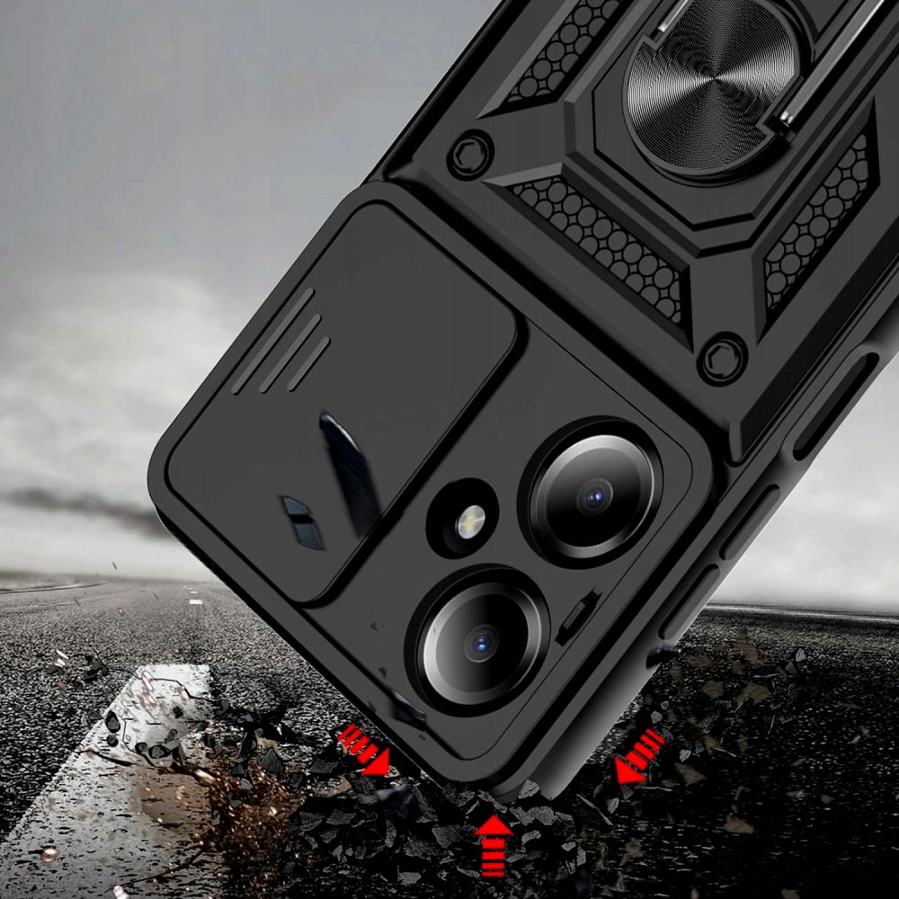 Tech - Protect Xiaomi Redmi 13C 5G Camshield Pro Σκληρή Θήκη με Πλαίσιο Σιλικόνης και Δαχτυλίδι Συγκράτησης - Black