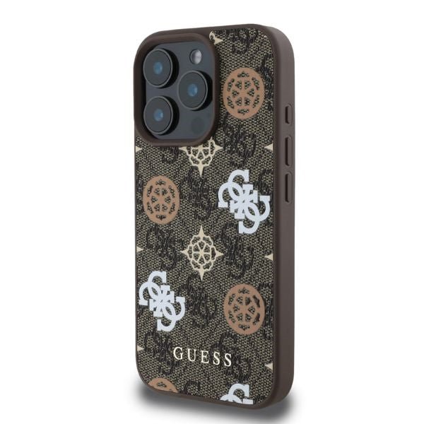 Guess iPhone 16 Pro Max - Peony On 4G Background - MagSafe Θήκη με Επένδυση Συνθετικού Δέρματος - Brown - GUHMP16XP4PWPW