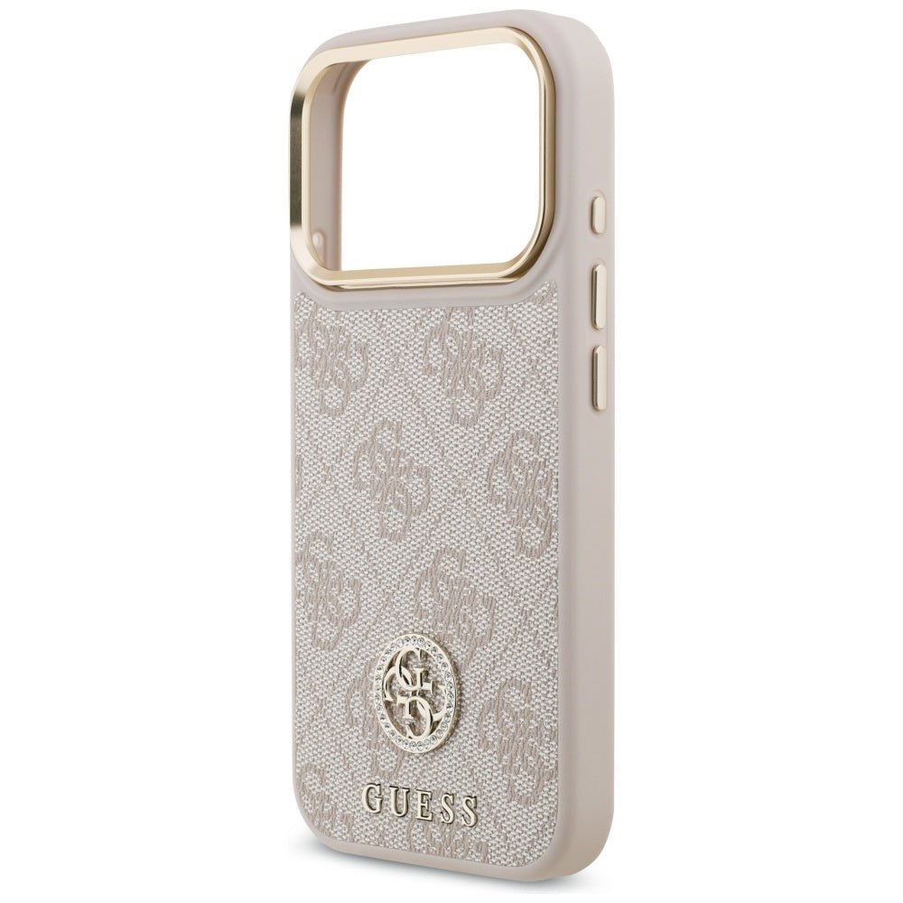 Guess iPhone 17 Pro - 4G Strass Logo and Big Strap Metal Buttons MagSafe - Θήκη με Επένδυση Συνθετικού Δέρματος και Λουράκι - Pink - GUHMP17LP4G4DCSP
